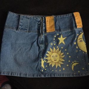 Sun star and moon denim skirt